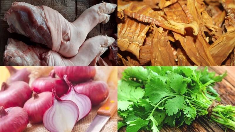 nguyên liệu của món chân giò hầm măng khô