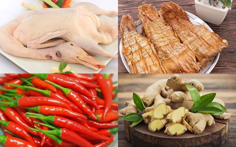 nguyên liệu vịt kho măng khô